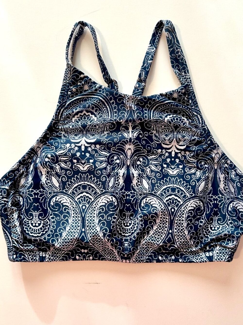 Venus High Neck Racerback Bikini Top Navy Blue/White Pattern Size 2